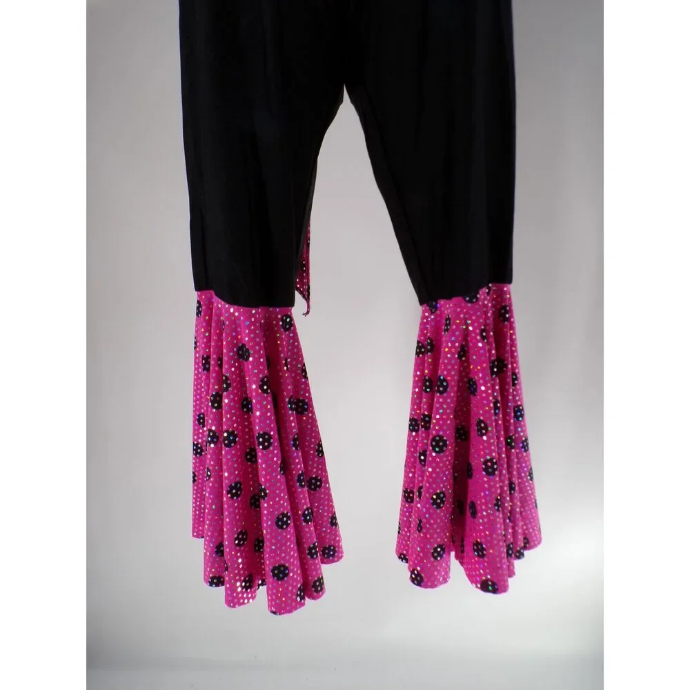 Pre-Owned Dance Costume Leo's  Medium Child Pink Jumpsuit Jazz Sequin Disco